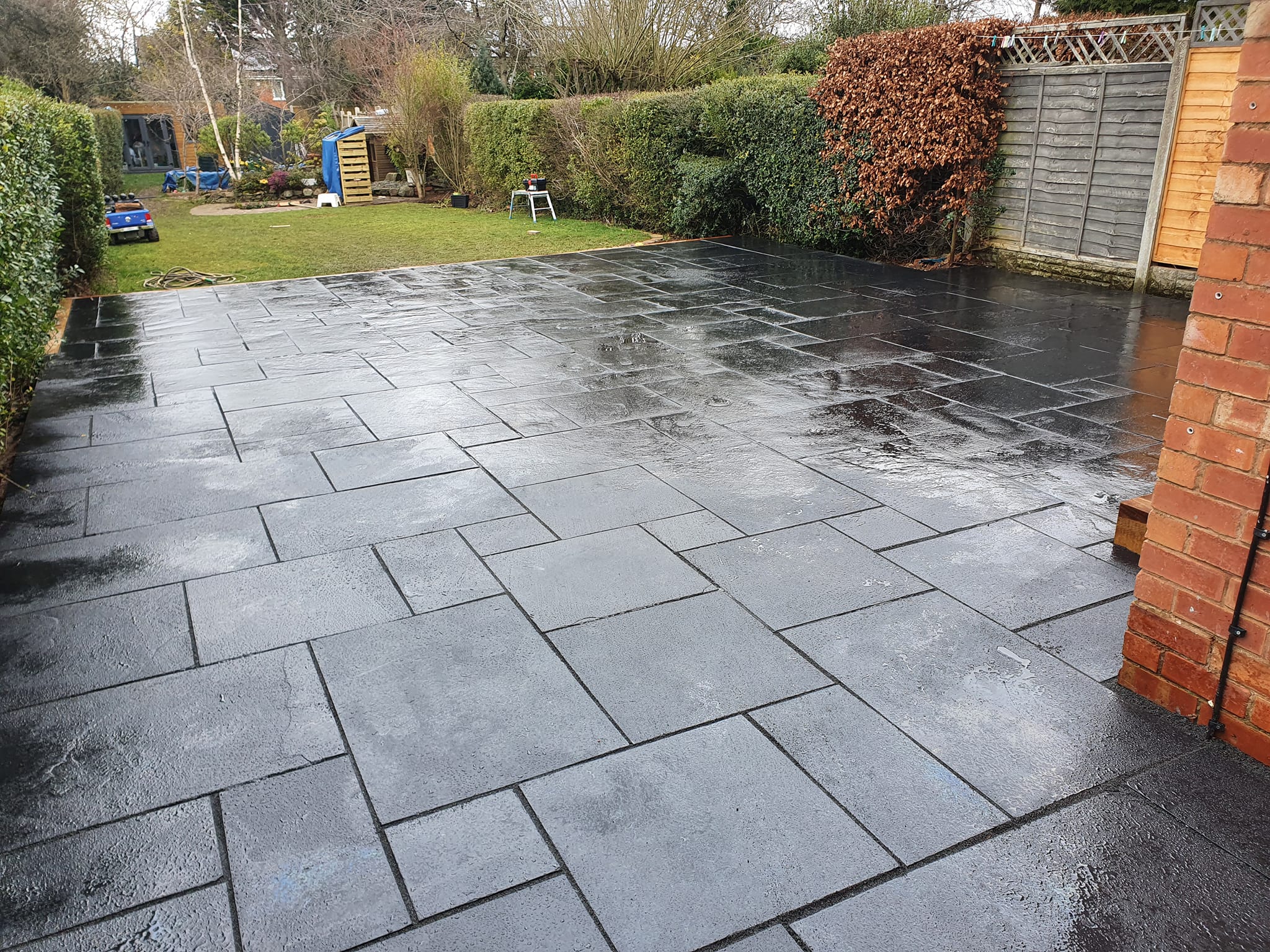 Black limestone paving job