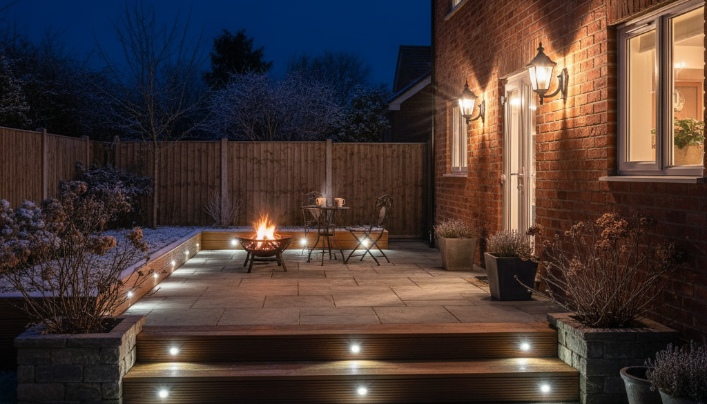 english garden with outdoor lights 2