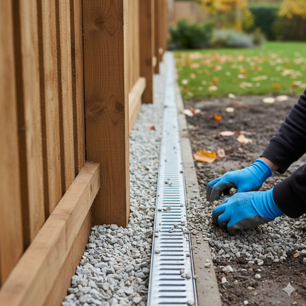 Installing simple gravel trenches helps divert excess water away from fence posts, reducing rot and frost damage.