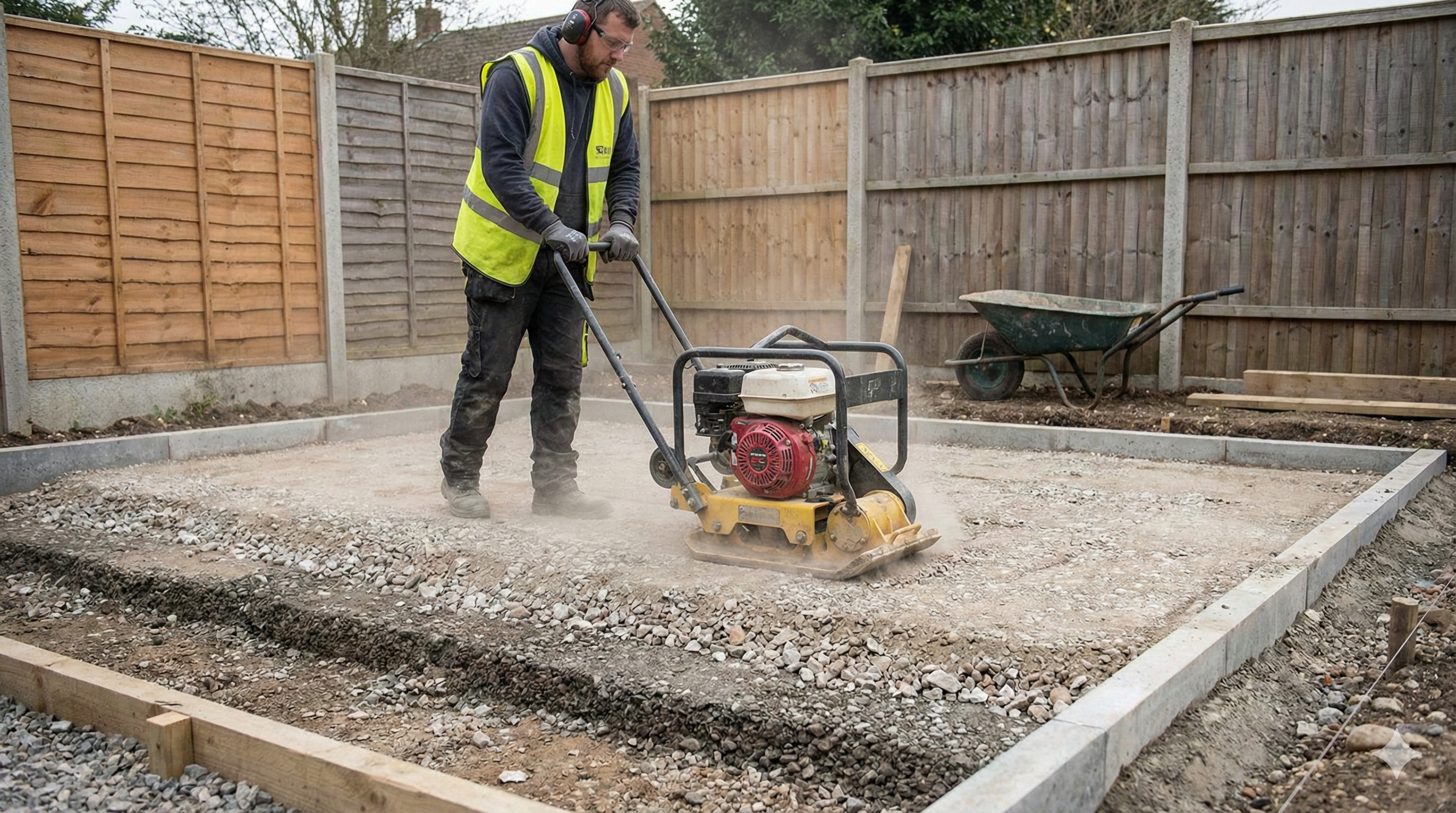 Compacting the sub-base in layers creates the density and strength needed for long-lasting paving.