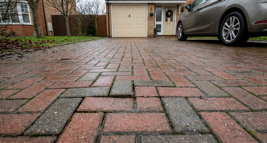 Block paving often shows early winter movement as moisture affects joints and bedding layers.