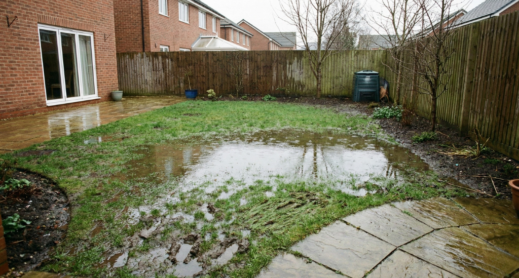 Persistent surface water after rainfall is often the first sign that garden drainage is struggling.