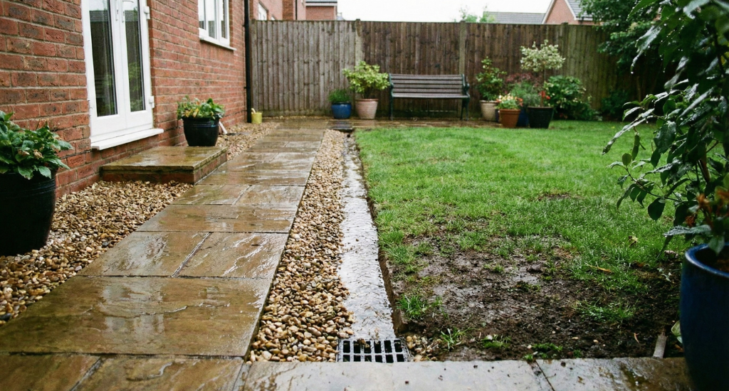 Guiding water away from patios and lawns helps prevent long-term saturation and surface damage.