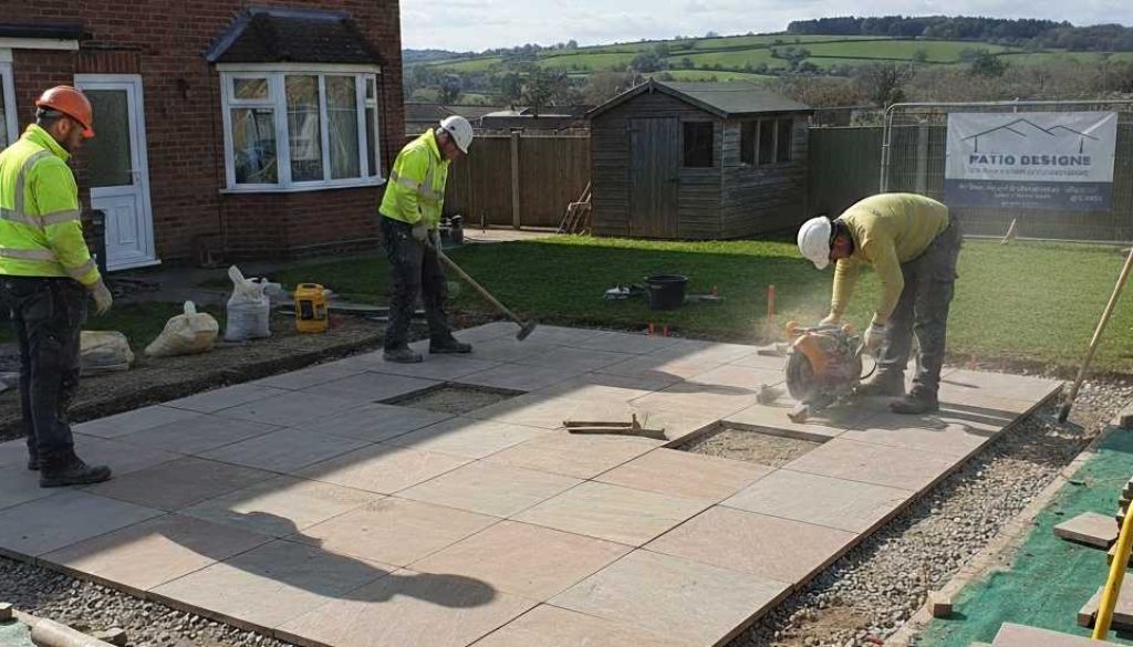 Patio Installation by Three Men