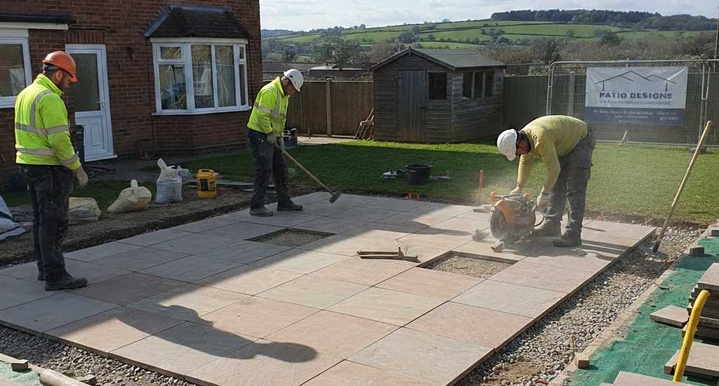 Patio Installation by Three Men