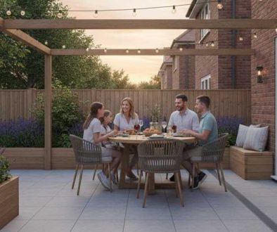 Patio in Spring Enjoyed by a Family