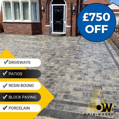 Paving company in Exeter installing paving with clean edging and a tidy finish