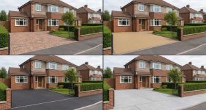 Different driveway materials in a UK suburban setting in Taunton