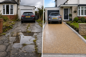 Driveway Comparison - worn out and new install