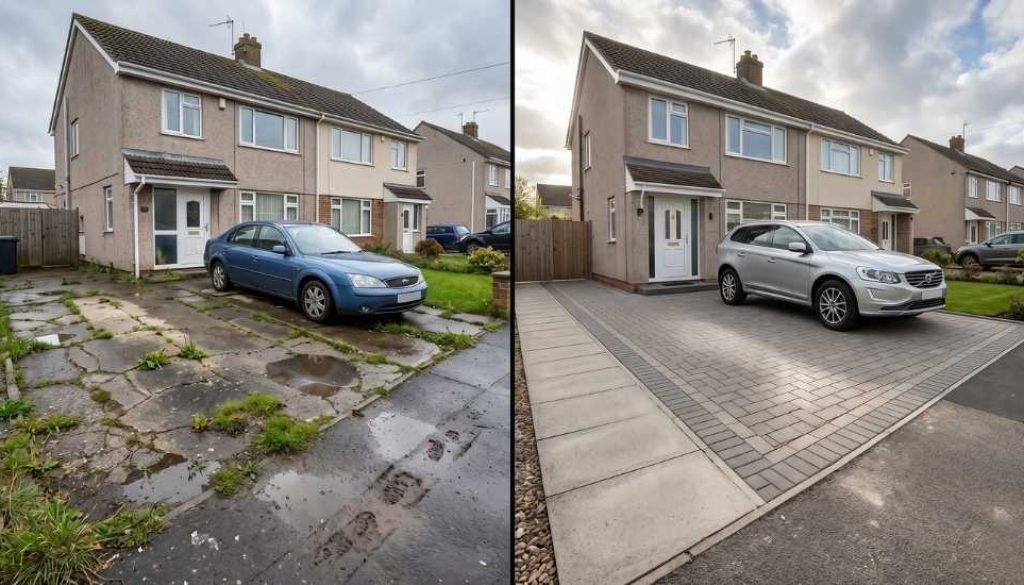 Driveway comparison in a residential Weston-Super-Mare setting