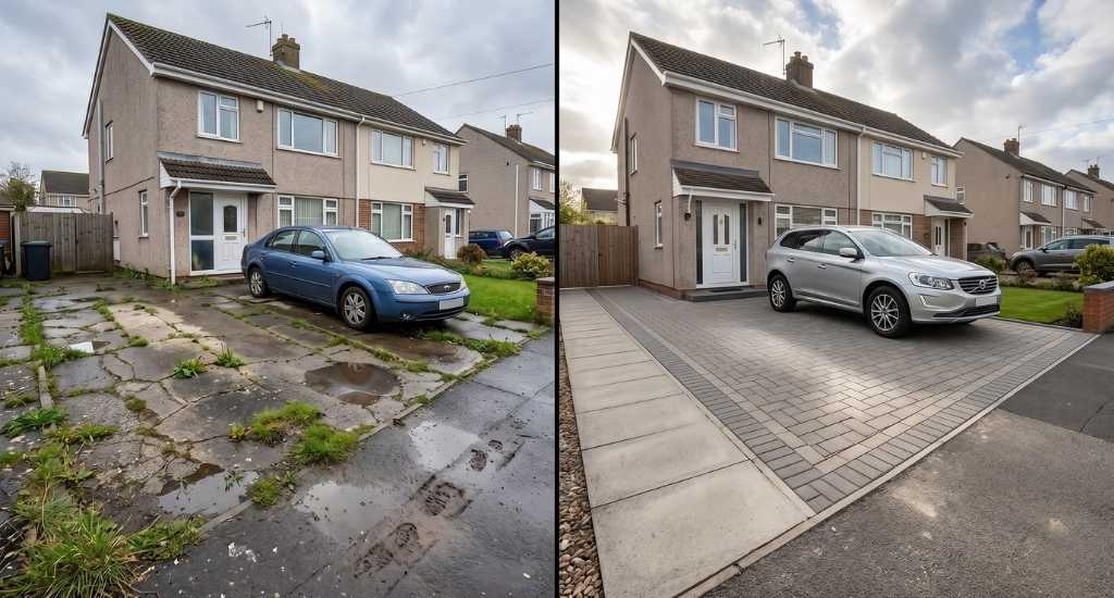 Driveway comparison in a residential Weston-Super-Mare setting