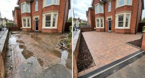 Side-by-side comparison image of two UK residential driveways in Weston-super-Mare.