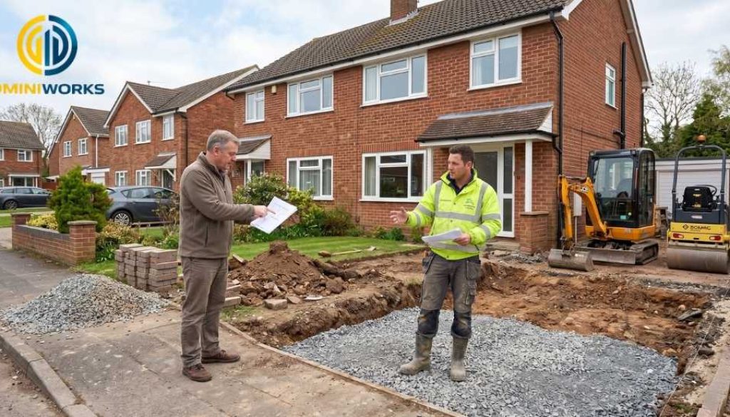 UK suburban home in Taunton with a driveway project in progress
