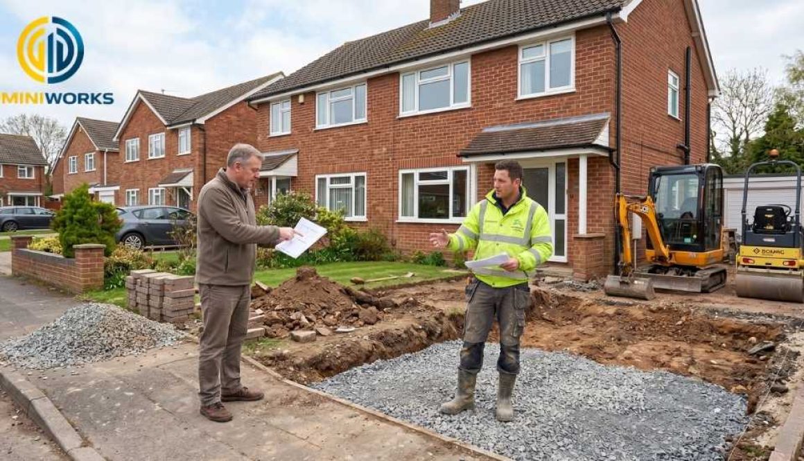 UK suburban home in Taunton with a driveway project in progress