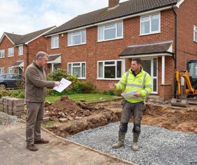 UK suburban home in Taunton with a driveway project in progress