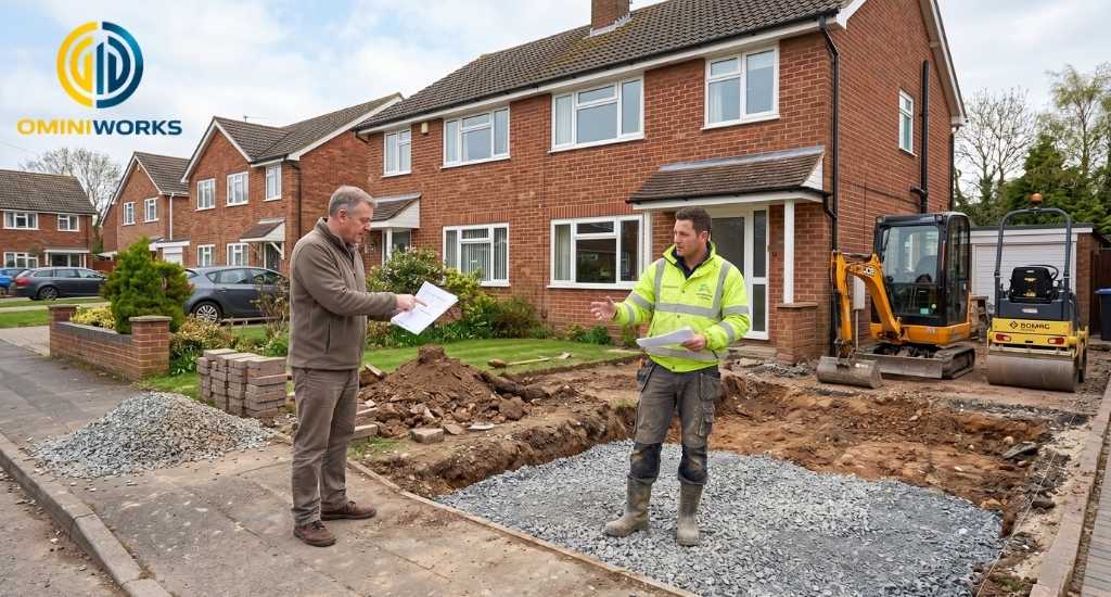 UK suburban home in Taunton with a driveway project in progress
