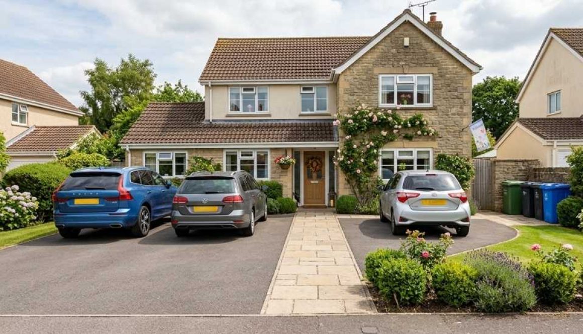 Tidy South West UK driveway prepared for holiday guests with several neatly parked cars, clear access and a clean entrance