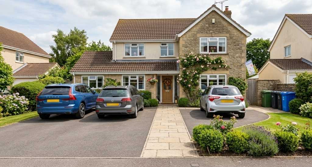 Tidy South West UK driveway prepared for holiday guests with several neatly parked cars, clear access and a clean entrance