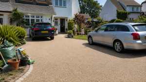 Resin driveway on a busy day