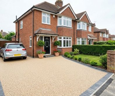 Resin bound driveway with block paving border outside a home in Taunton, Somerset